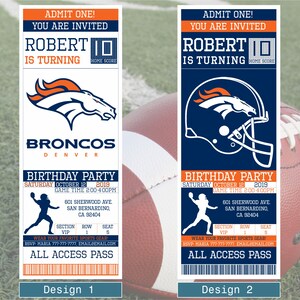 Denver Broncos Birthday Invitation Ticket Invitation Broncos | Etsy