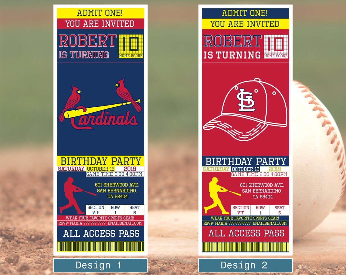 St Louis Cardinals Birthday Invitation Ticket Invitation St | Etsy