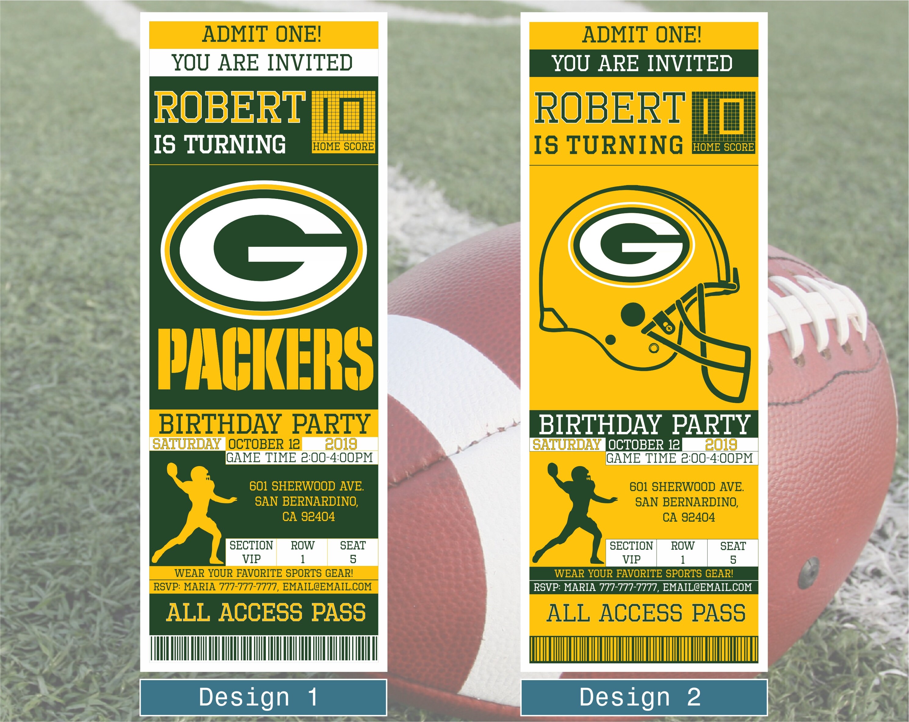 Green Bay Packers Birthday Invitation Ticket Invitation | Etsy