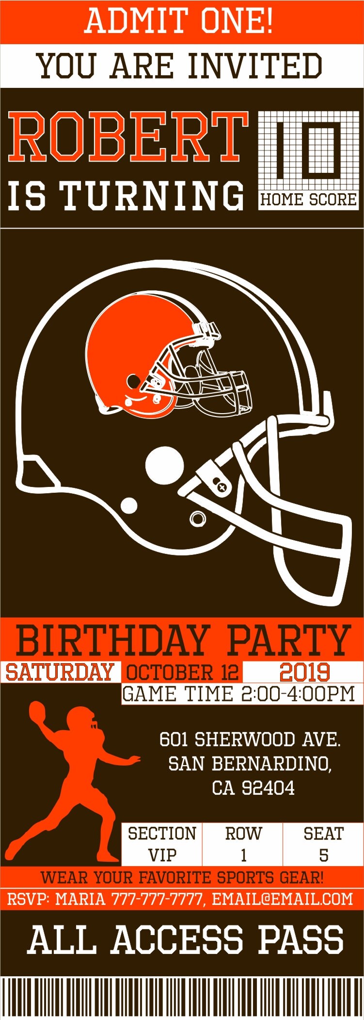 Cleveland Browns Birthday Invitation Ticket Invitation Etsy