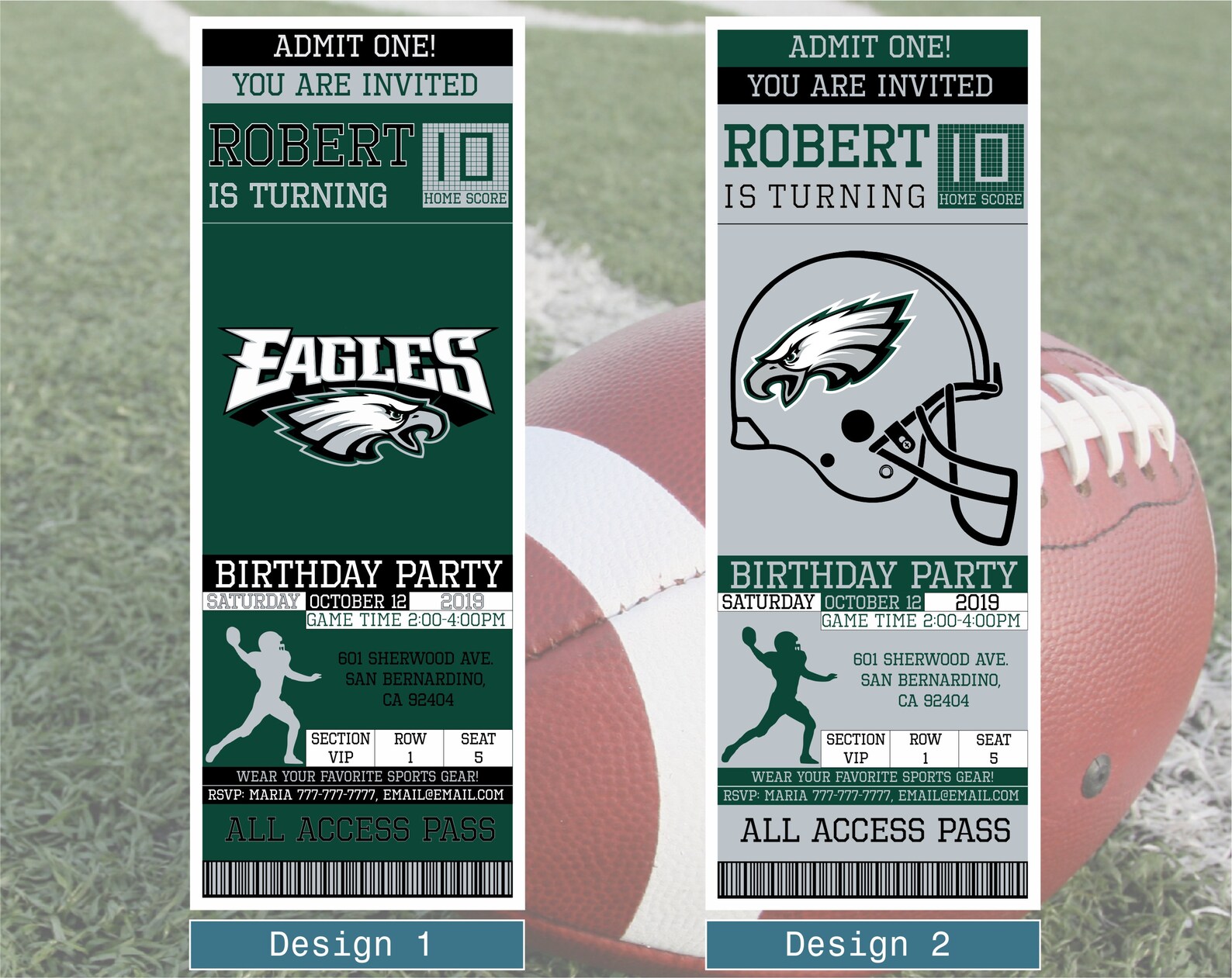 Philadelphia Eagles Birthday Invitation Ticket Invitation | Etsy