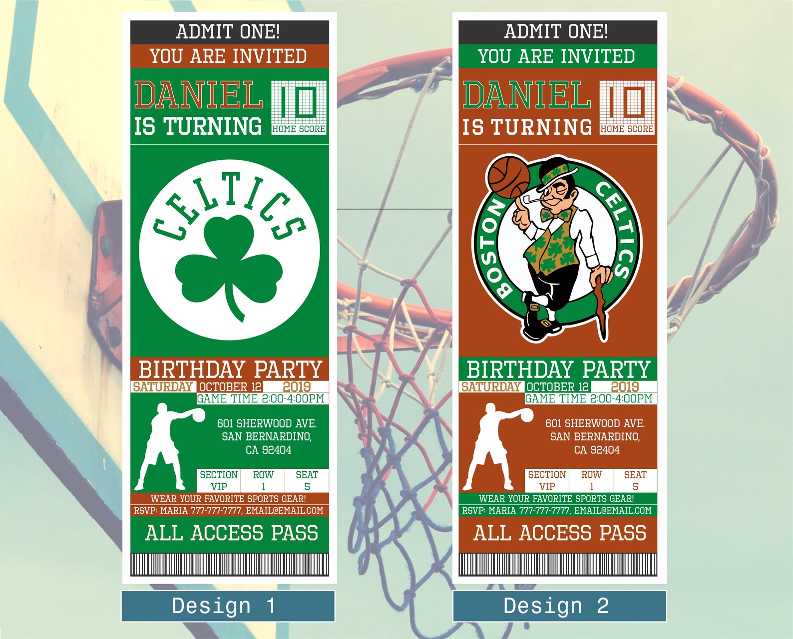 Boston Celtics Birthday Invitation Ticket Invitation Celtics | Etsy