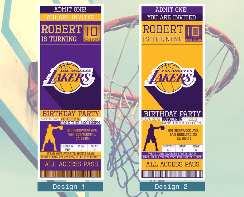 Los Angeles Lakers Birthday Invitation Ticket Invitation Etsy
