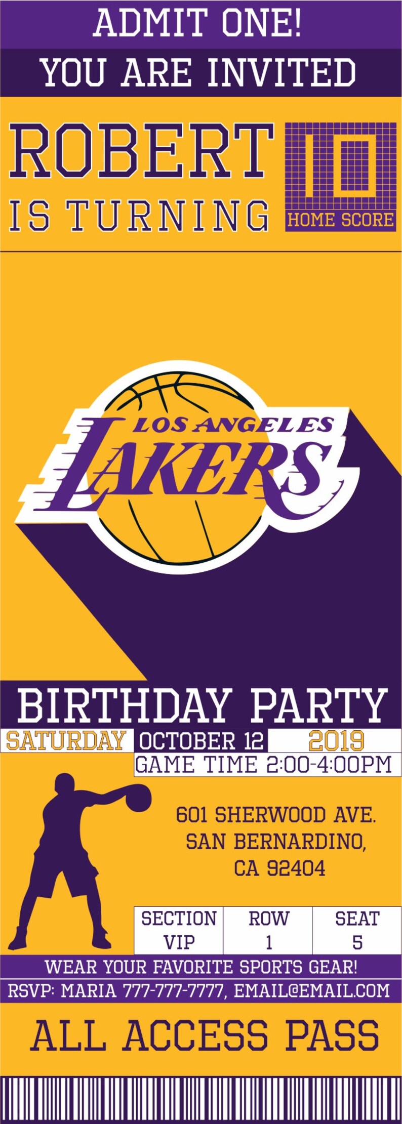 los angeles lakers birthday invitation ticket invitation etsy