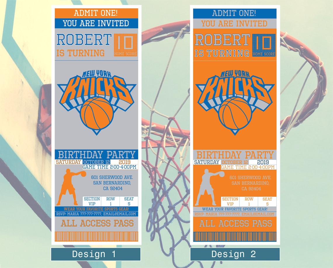 New York Knicks Birthday Invitation Ticket Invitation Knicks Etsy