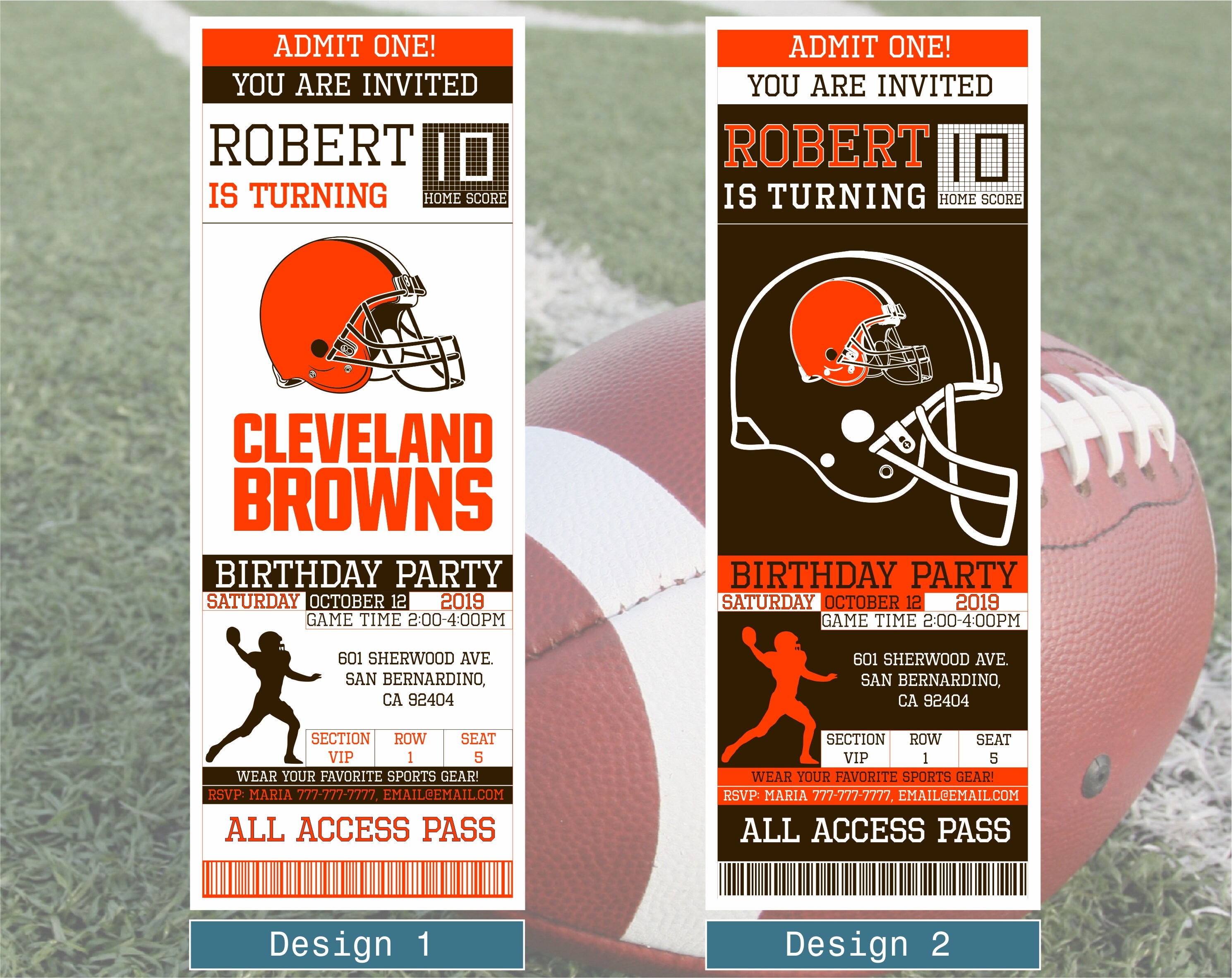 Cleveland Browns Birthday Invitation Ticket Invitation Etsy