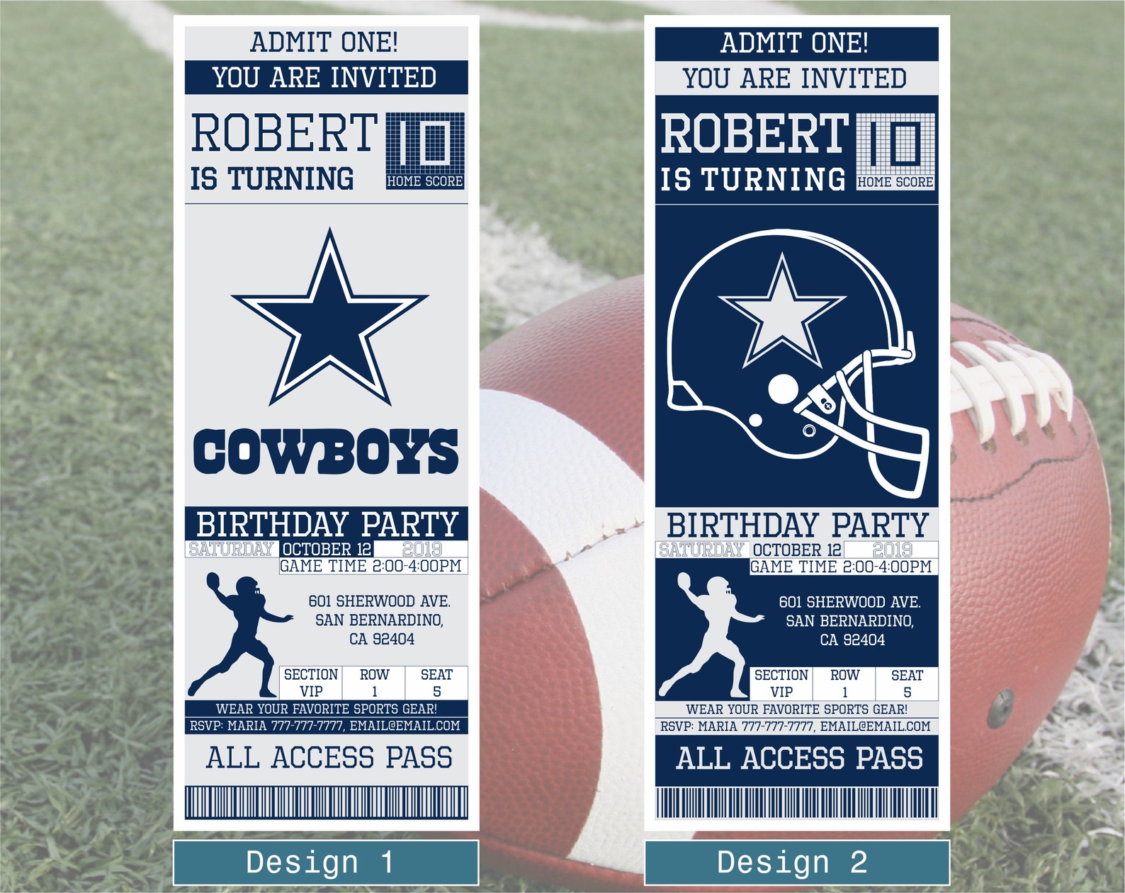 Dallas Cowboys Birthday Invitation Ticket Invitation Cowboys Etsy