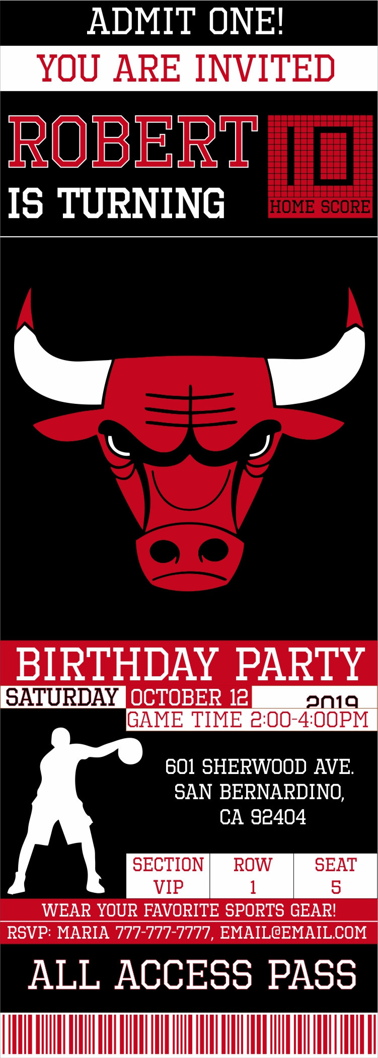 Chicago Bulls Birthday Invitation Ticket Invitation Bulls Etsy