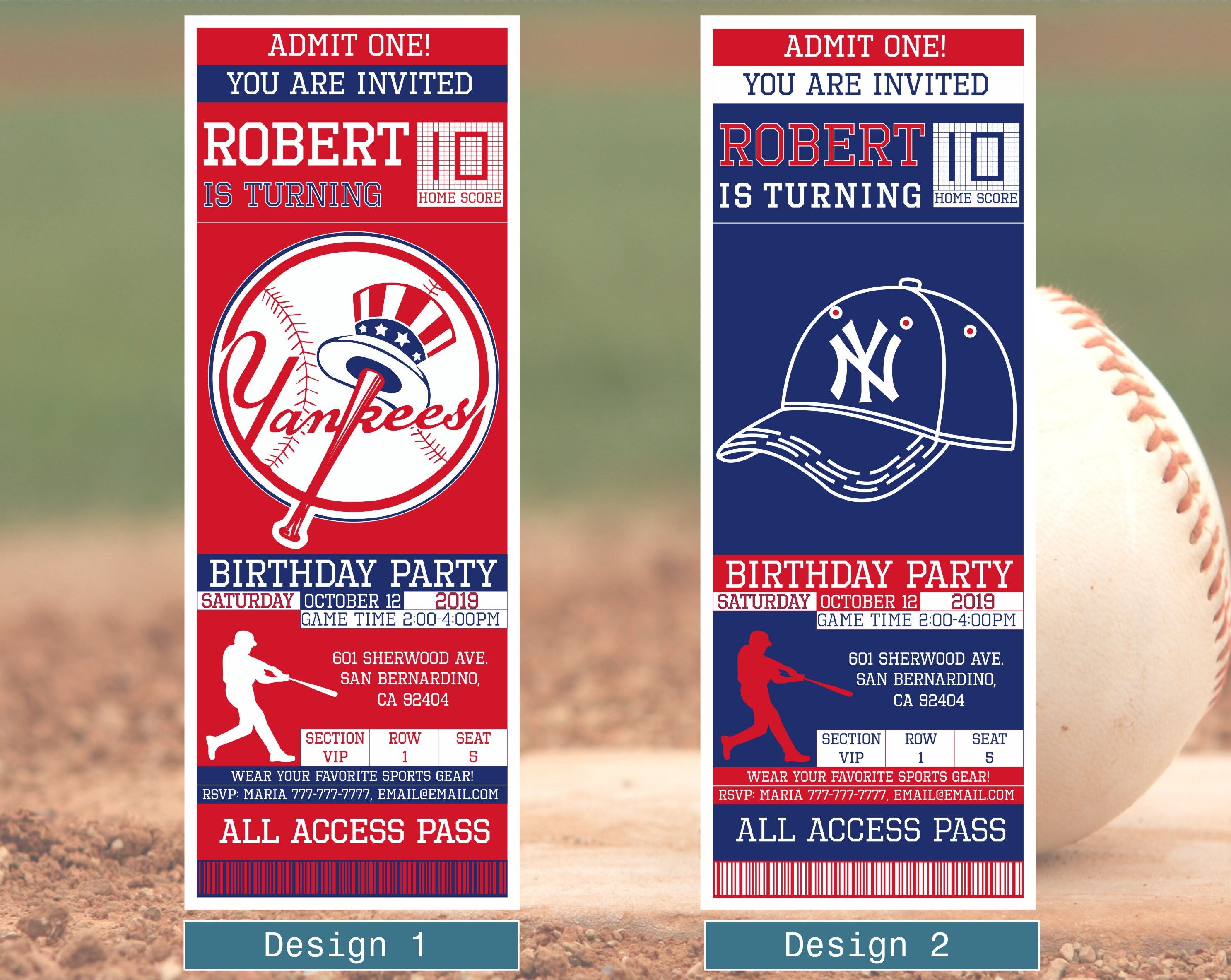 New York Yankees Birthday Invitation Ticket Invitation New | Etsy