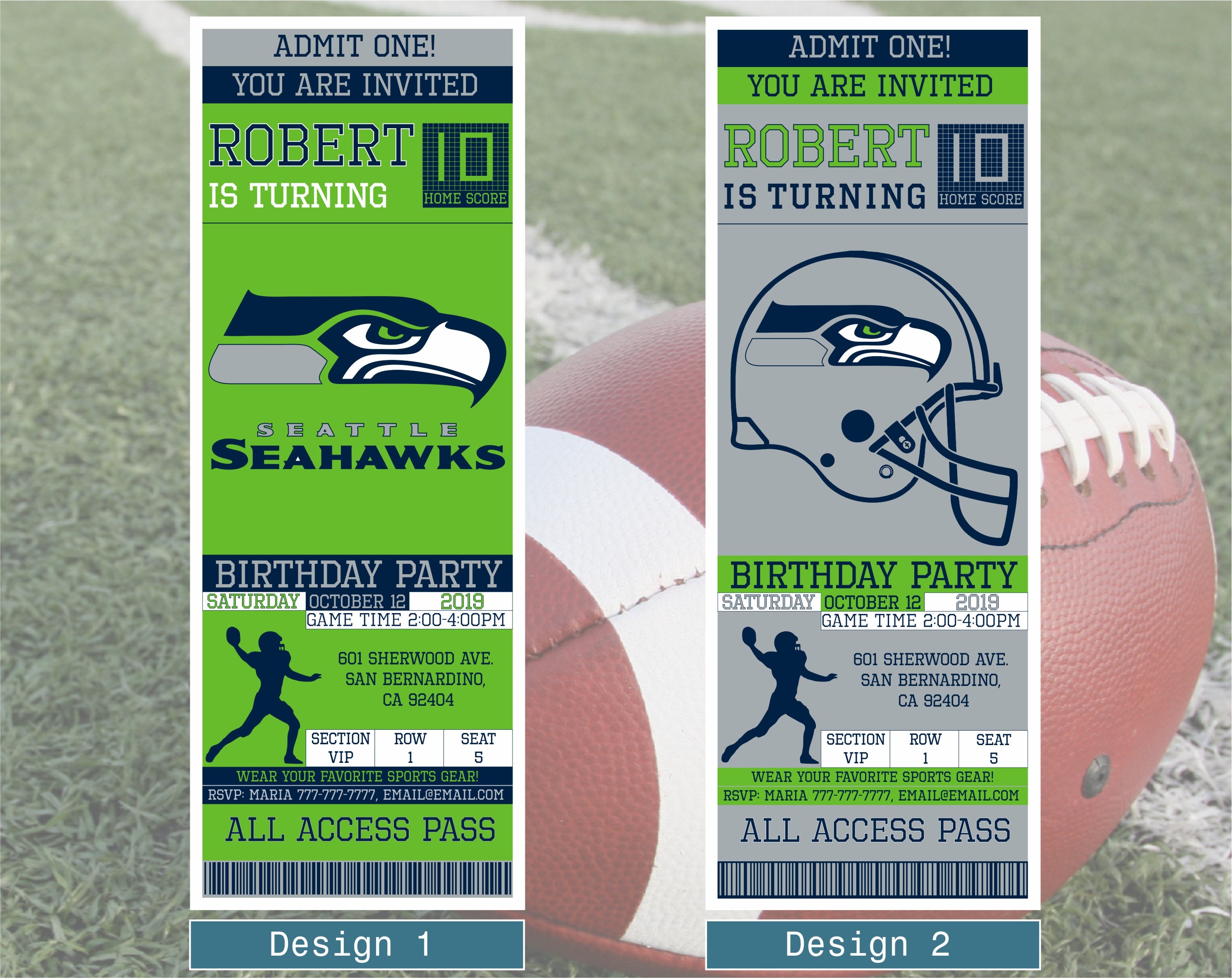 Seattle Seahawks Birthday Invitation Ticket Invitation Etsy