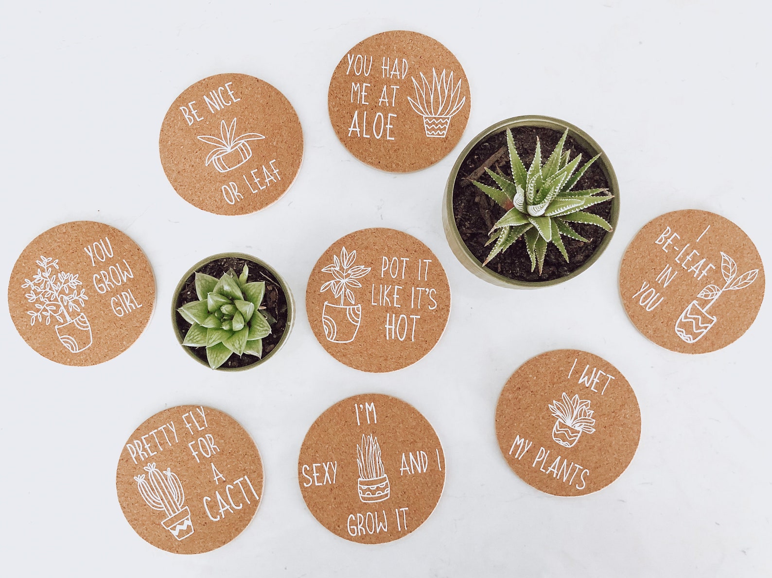 Plant Lover Gift, Plant Coasters, Cork Coasters, Custom Coasters, Round
