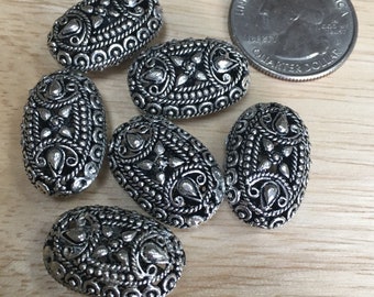 Sterling Silver Ornate Oval Bead (13mm x 20mm)