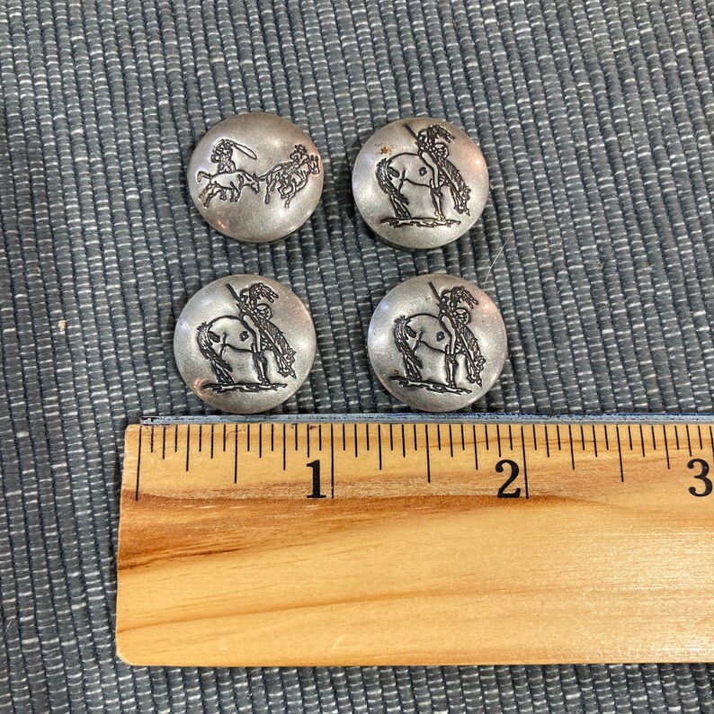 Lot of 4 Southwestern Native American Warrior Stamped Silver Button Covers 3/4 Diameter 12.9g Vintage image 7