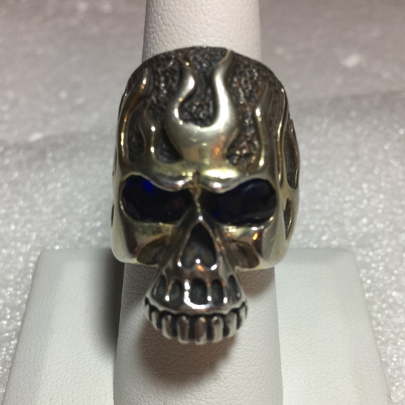 Skull & Fire Vintage Blue Stone Eyes Heavy 925 St… - image 3