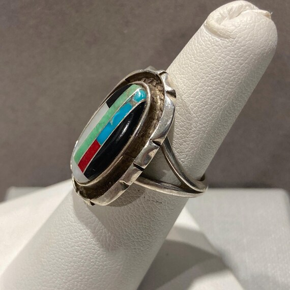 Native American Signed Multi-Gemstone Inlay Sterl… - image 6