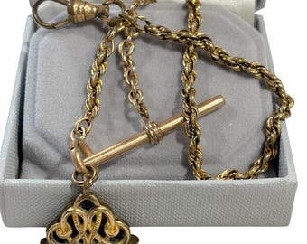 Viktorianische Gold gefüllte Taschenuhr Seil Kette Wachs Siegel Fob T-Steg 11 ”