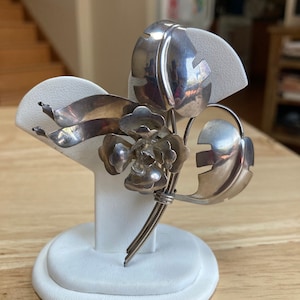 Vintage Large Flower and Leaves Sterling Silver Brooch Vintage Estate