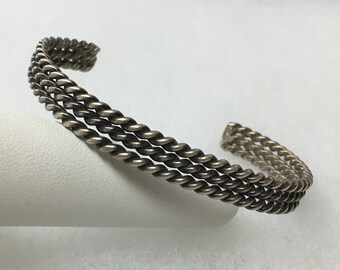 Southwestern Triple Split Twisted Wire 6mm 925 Sterling Silver Stacking Bracelet (12.5g) 4-7/8" - Vintage