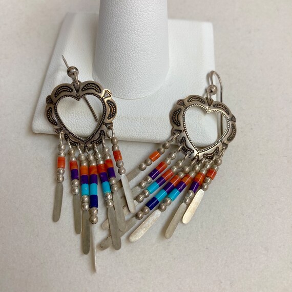Native American Stamped Hearts Feather Dangles Co… - image 2