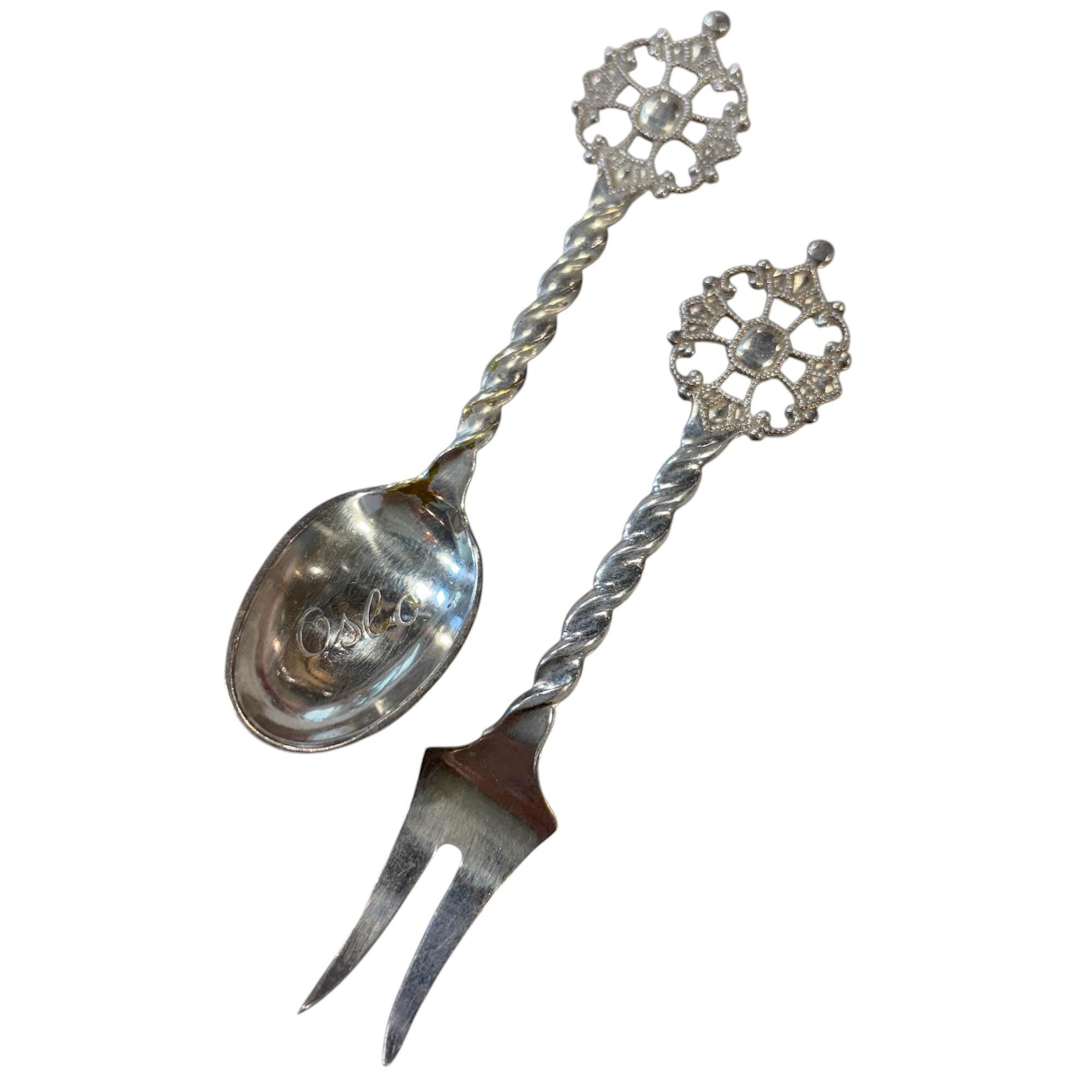 Vintage Oslo Norway 40 GR. Souvenir Hors d'oeuvre Silver Fork and Spoon Set