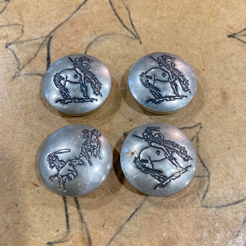 Lot of 4 Southwestern Native American Warrior Stamped Silver Button Covers 3/4 Diameter 12.9g Vintage image 8