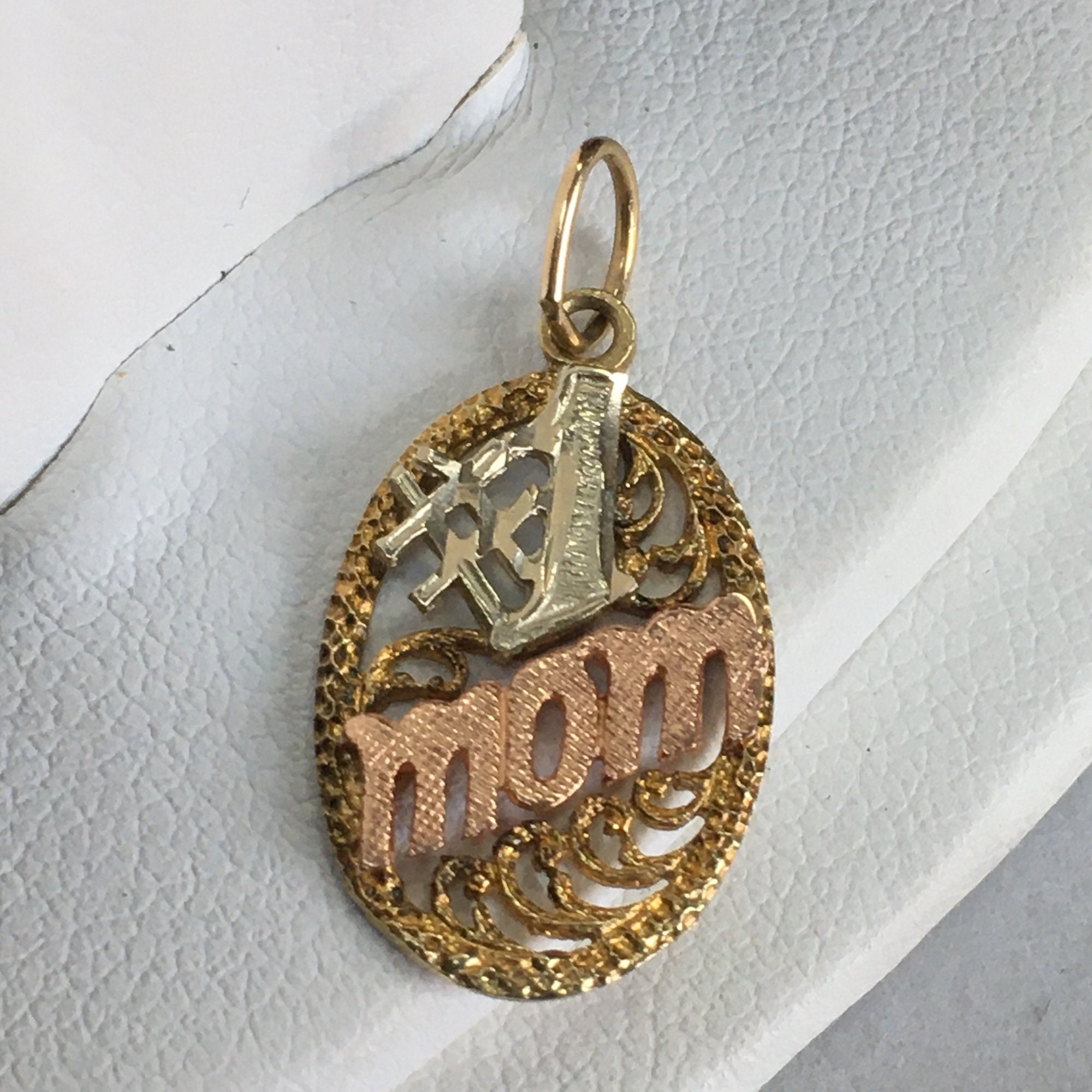 Solid 14k Yellow Gold #MOM Hashtag Pendant Necklace 