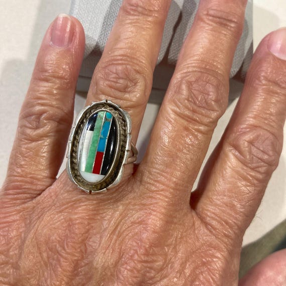 Native American Signed Multi-Gemstone Inlay Sterl… - image 9
