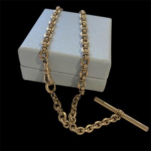 Victorian 12” Elegant Specialty Link Clip Belt or Vest Pocket Watch Chain Spring Ring Swivel Dog Clip and T-bar GF Antique Ca 1930s-1940s