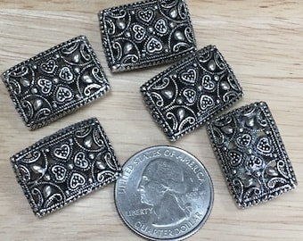 Sterling Silver Ornate Hearts Bead: Large Rectangle (15mm x 23mm)