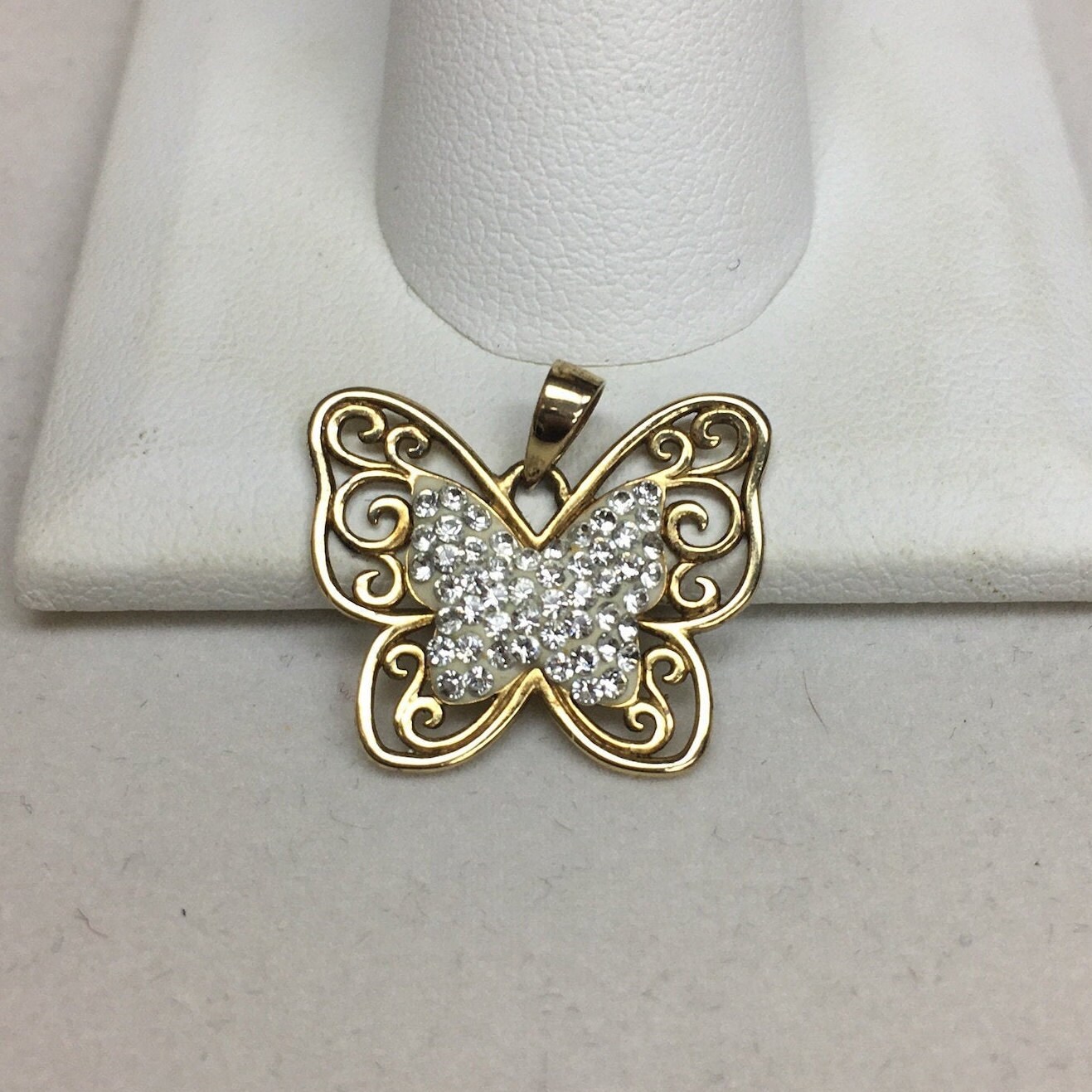 Butterfly Filigree Clear Stones 925 Sterling Silver Gold