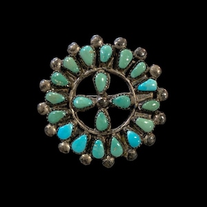 Important Vintage Native American Zuni Turquoise Sterling Silver Leaf Manta Pin Important Vintage Native American Zuni Turquoise Sterling Silver Leaf Manta Pin