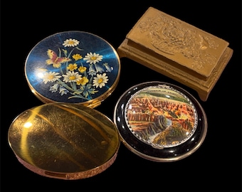 Lot of 1950s Vintage Collectibles - 3 Make-up Compacts and 1 Japanese Trinket Box