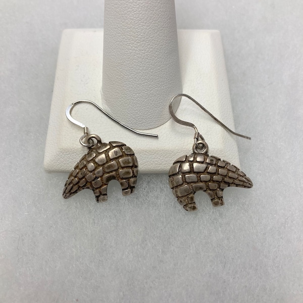 Rare Southwestern Spirit Bear Brick Design Sterling Silver Dangle Earrings Vintage Estate Signed Masha