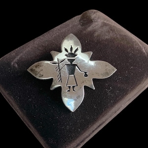 Old Pawn Vintage Native American Corn Maiden Kachina Overlay Sterling Silver Pendant Pin 17.0g Estate