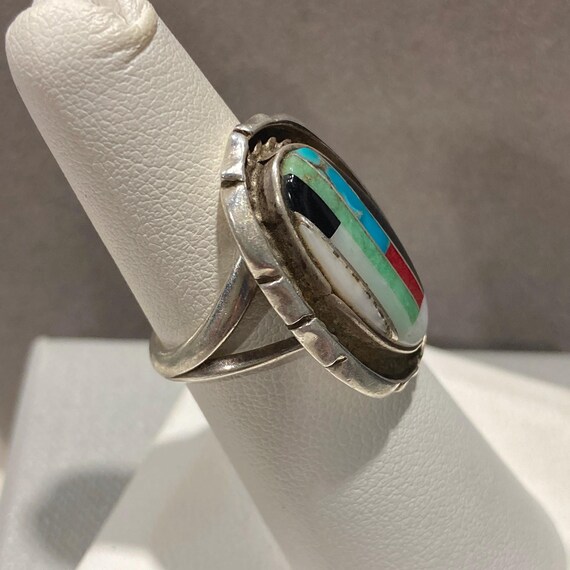 Native American Signed Multi-Gemstone Inlay Sterl… - image 5