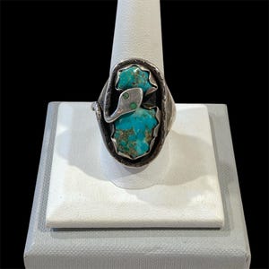 Zuni-ring met spiraalvormige slang: turkoois sterlingzilver, maat 10, vintage
