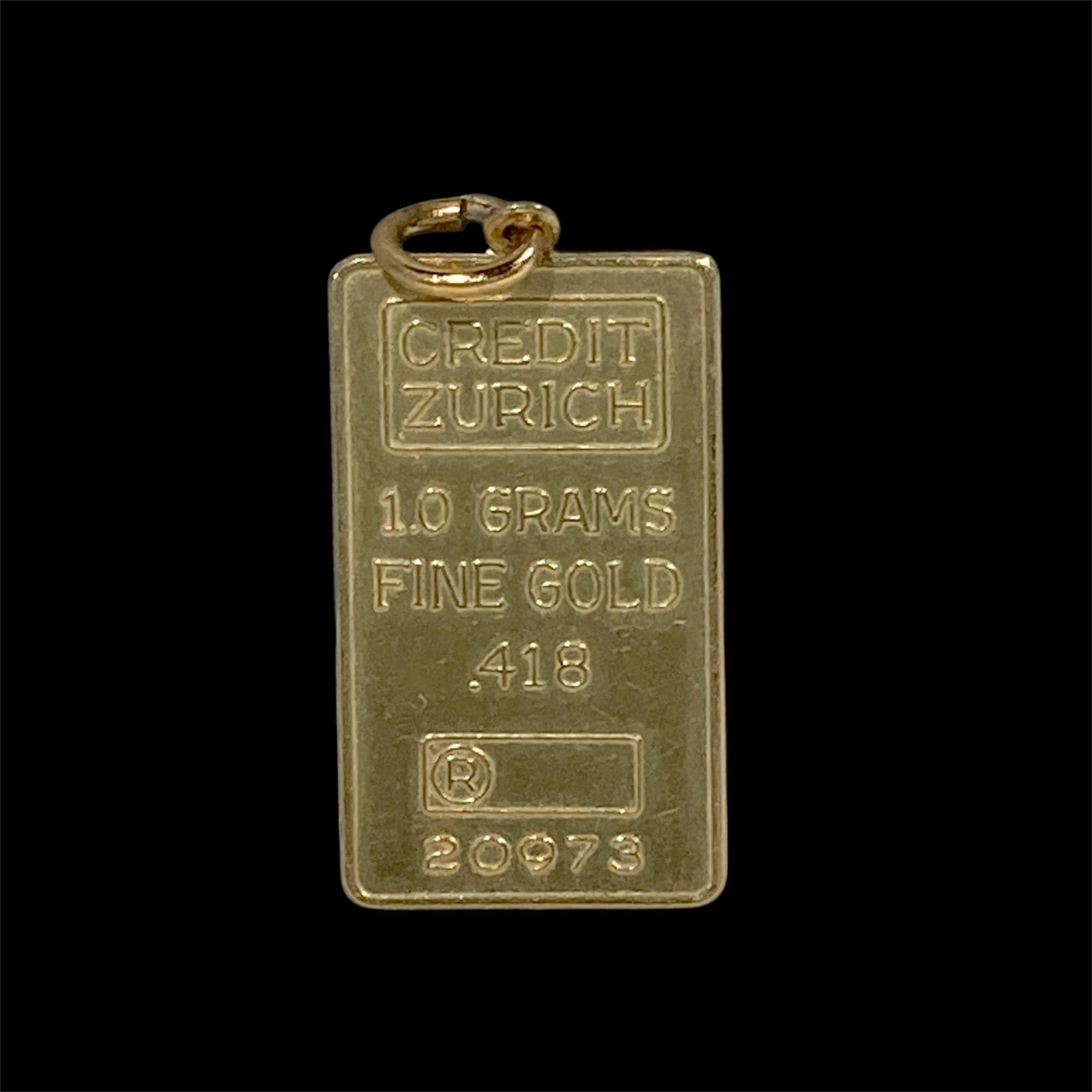 10K Gold CREDIT ZURICH 1.0 GRAMS Fine Gold .418 Bar Ingot Pendant