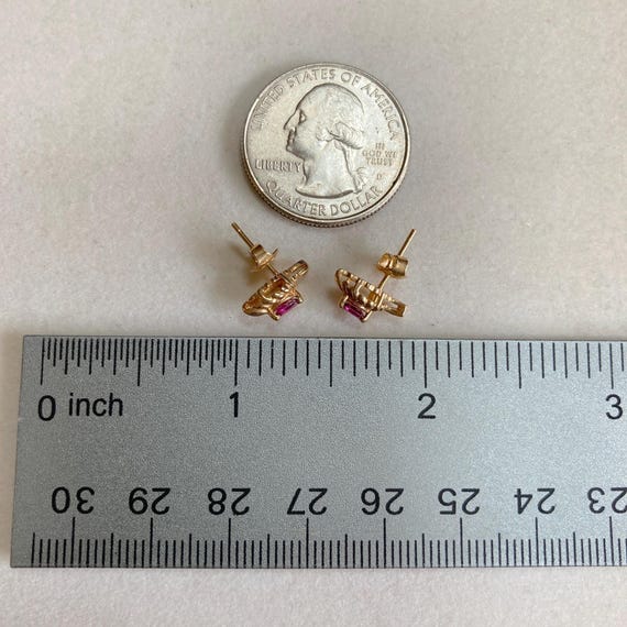 14K Solid Yellow Gold Leaf-shape Ruby Red Gemston… - image 8