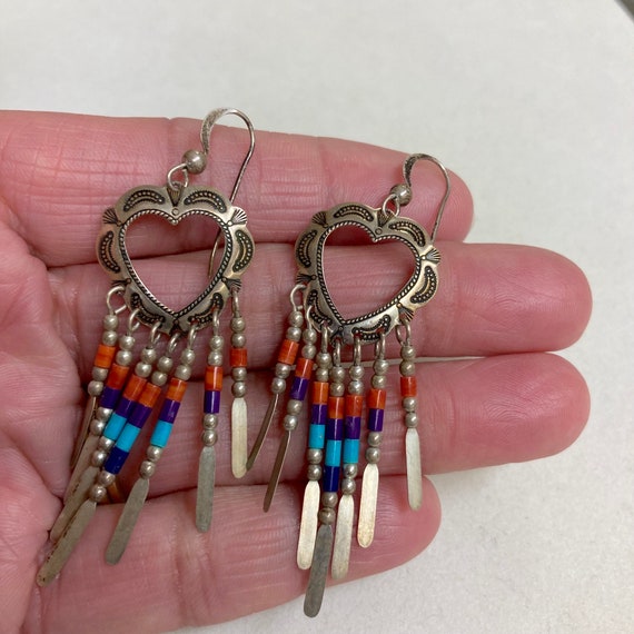 Native American Stamped Hearts Feather Dangles Co… - image 8