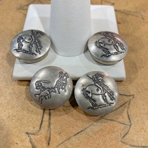 Lot of 4 Southwestern Native American Warrior Stamped Silver Button Covers 3/4 Diameter 12.9g Vintage image 3