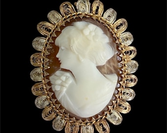 Victorian Cameo Pin Pendant: Gold & Silver Leaves, Gold Filled