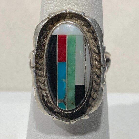 Native American Signed Multi-Gemstone Inlay Sterl… - image 4