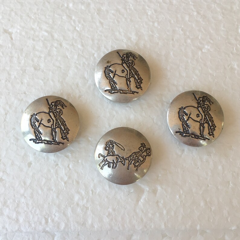 Lot of 4 Southwestern Native American Warrior Stamped Silver Button Covers 3/4 Diameter 12.9g Vintage image 5