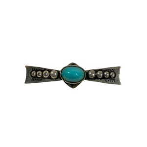 Navajo Small Petite Bow Turquoise Cabochon Silver Beads Sterling Silver Pin Collar Pin Vintage