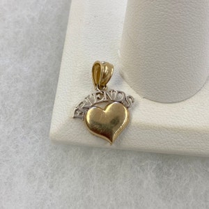 14K Solid Yellow & White Gold “Friends” Puffy Heart Pendant Vintage Estate
