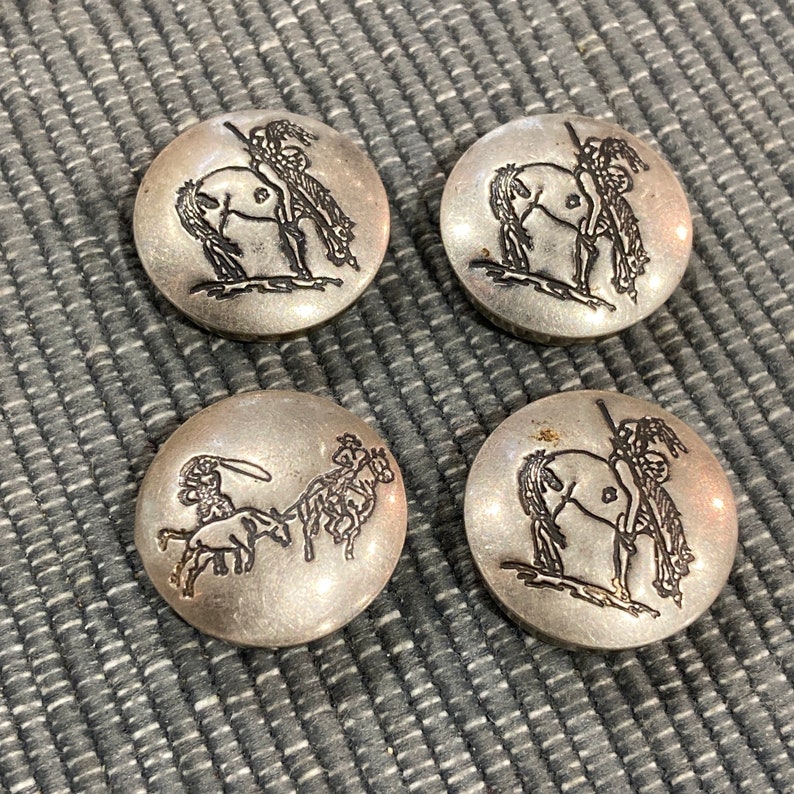 Lot of 4 Southwestern Native American Warrior Stamped Silver Button Covers 3/4 Diameter 12.9g Vintage image 9