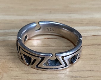 Geometrisches Design Cut-out 5 mm Breite Sterling Silber Band Ring Größe 6,75 Vintage