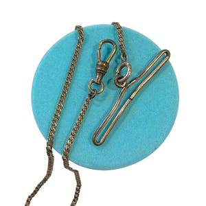 Antique Victorian Curb Link GF Pocket Watch Chain FOB Dog Clip 14-1/4”