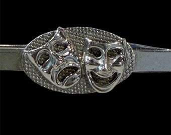Vintage Comedy Tragedy Masks Sterling Silver Tie Bar or Collar Clip
