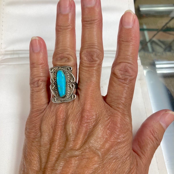 Old Pawn Navajo Turquoise Sterling Silver Ring Size 6.5 Vintage